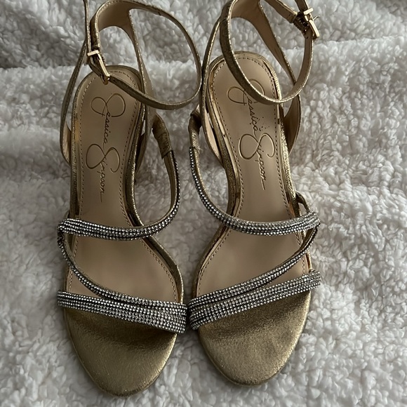 Jessica Simpson Gold Shimmer Fabric Sandals - Picture 1 of 9